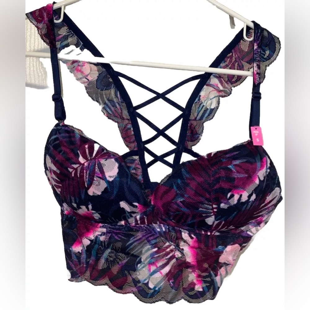 NWT Victoria Secret PINK Bralette, Small Floral lace Push Up bra, wireless